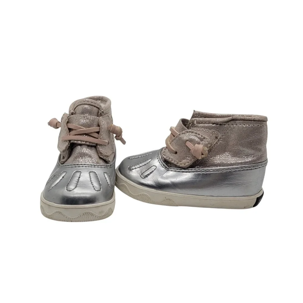 Sperry Icestorm Crib Metallic Silver Glitter Duck Boots Infant Size 3M